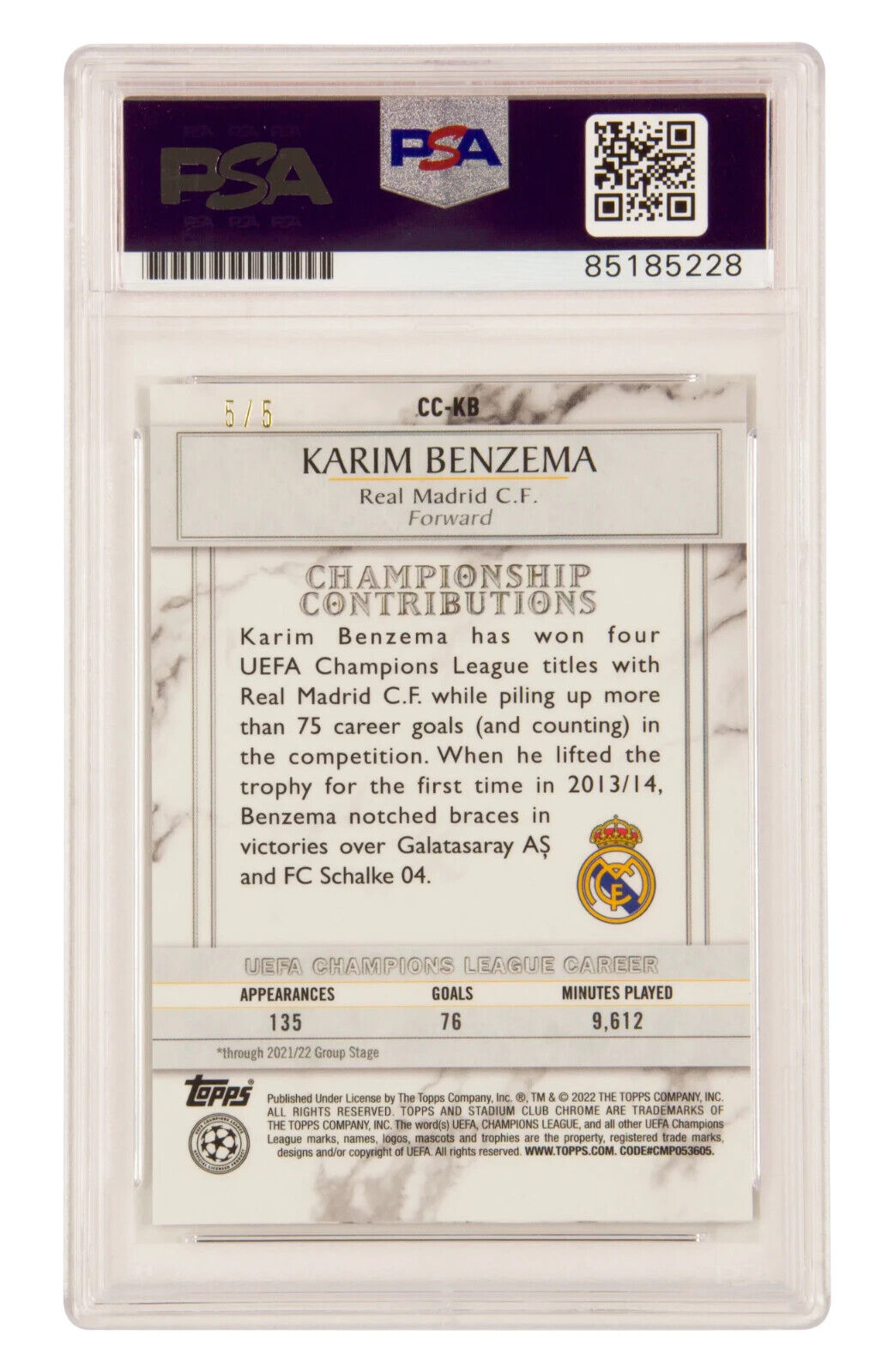 Karim Benzema Signed 2021 Topps Stadium Club Chrome Red /5 – PSA 10 Autograph